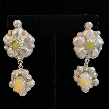 Welo Opal Sterling Silver Stud Flower Power Drop Earrings