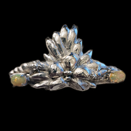 Welo Opal Sterling Silver Flower Power & Tropical Leaves Hair Barrette 