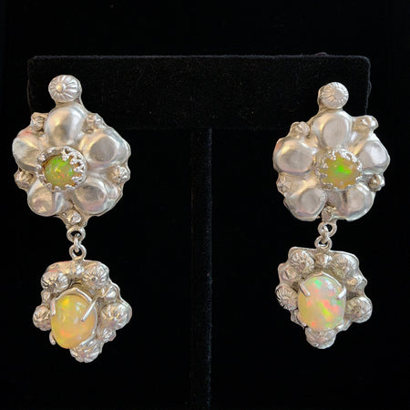 Welo Opal Sterling Silver Stud Flower Power Drop Earrings 