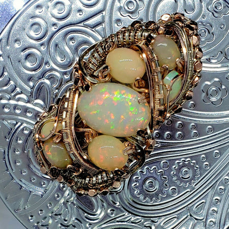 Giant Welo Opal Pendant in Sterling Silver and Rose Gold Filled Wire 